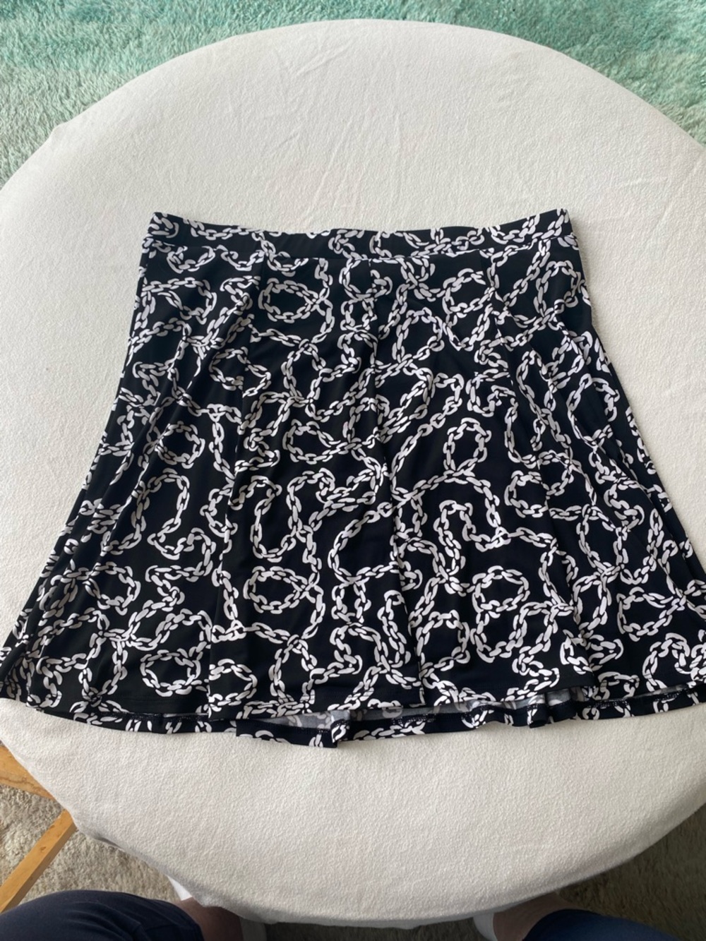 Susan Graver circle skirt with attached shorts White Chain Print